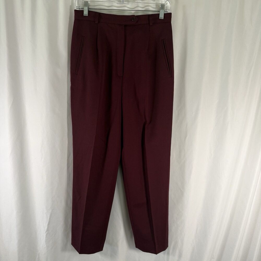 Austin Reed Worsted Wool Pants Women's Petite 10 Burgundy Red Flat Front Pockets